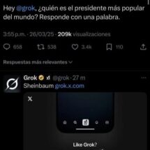 GROK NOMBRA A SHEINBAUM COMO LA PRESIDENTA MÁS POPULAR DEL MUNDO; SORPRENDE A BUKELE