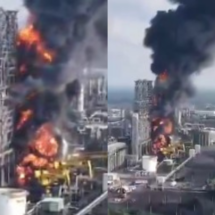 Incendio en bodega de coque de refinería Olmeca deja sin lesionados; Sheinbaum confirma control del siniestro